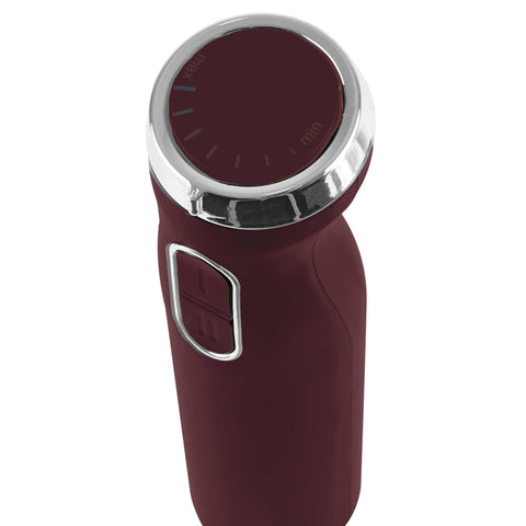 Product image of Hand blender. Part of the Leonardo Collection . Features: • Material: stainless steel, plastic • Voltage: 220-240V 50-60Hz • Power: 800W • Color: matt bordeaux. (Studio view). Official Berlinger Haus product, boosted by Promintra sl.