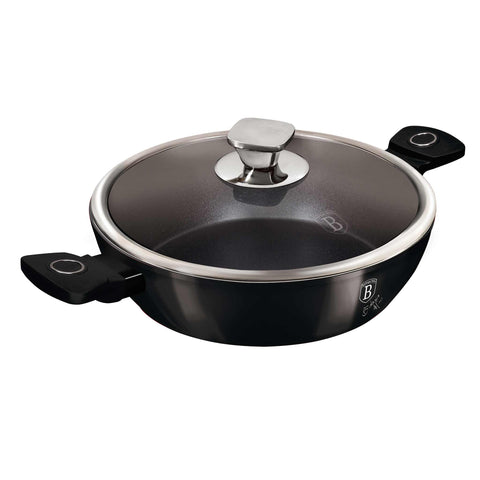 olla baja, olla baja con tapa, olla, utensilios de cocina, cocinar, olla baja de 28 cm, negra, LP-KL-135P